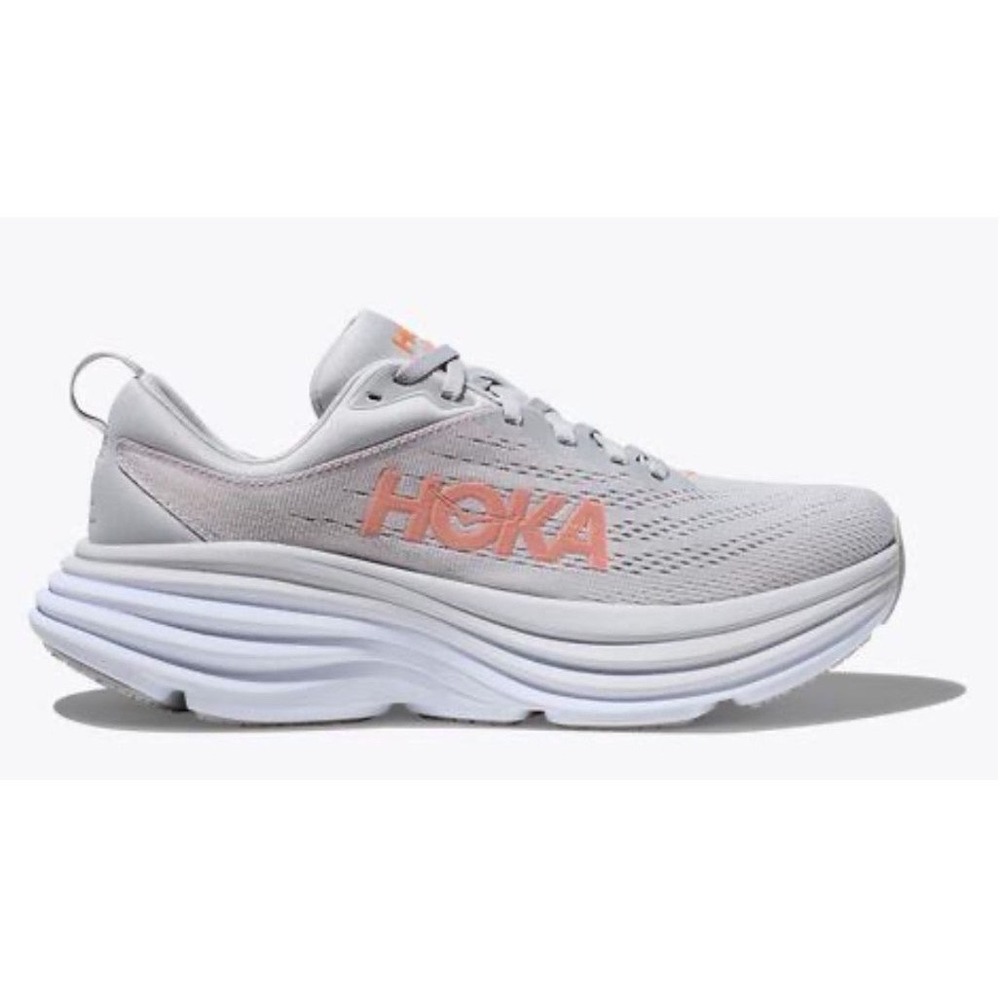Hoka Bondi 8 Wide Women 8D Grey Peach New Running Sneaker 1127954 HMLR
